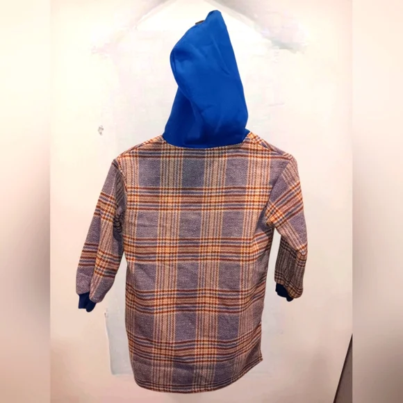 Kids Shein Plaid Hooded Coat with Blue Accents - Picture 2 of 2